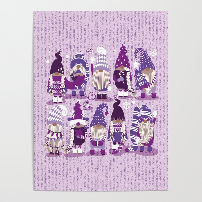 Let it gnome // monochromatic violet little Santa's helpers preparing for Christmas Poster Gallery Image 4