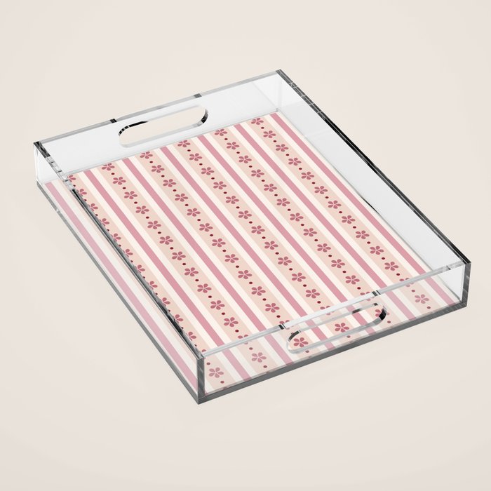Pink Stripes And Flowers Acrylic Tray Gallery Image 1