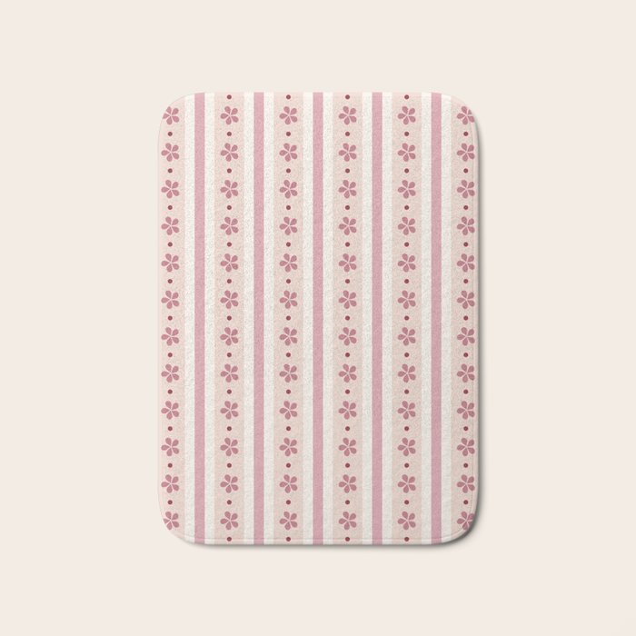 Pink Stripes And Flowers Bath Mat Gallery Image 1