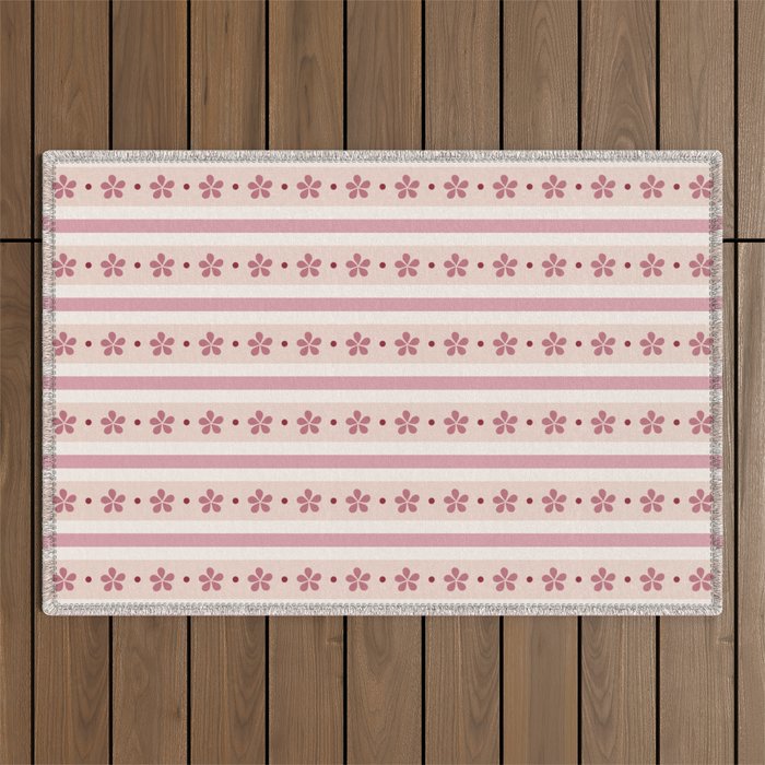 Pink Stripes And Flowers Outdoor Rug Gallery Image 1