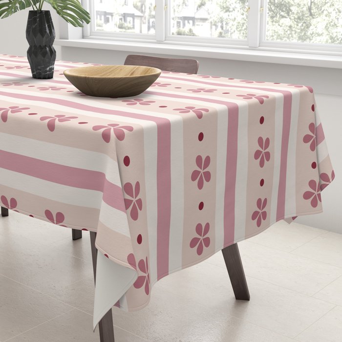 Pink Stripes And Flowers Tablecloth Gallery Image 3