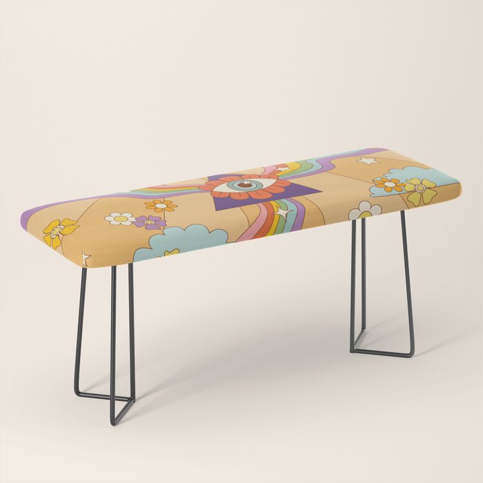 retro hippie boho rainbow print  Bench Gallery Image 1