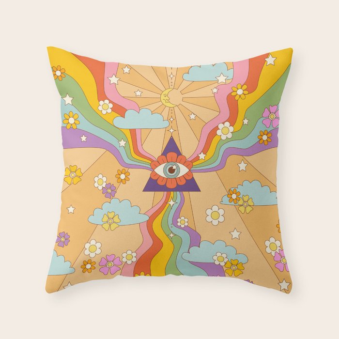 retro hippie boho rainbow print  Throw Pillow Gallery Image 6