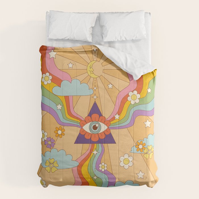 retro hippie boho rainbow print  Comforter Gallery Image 1