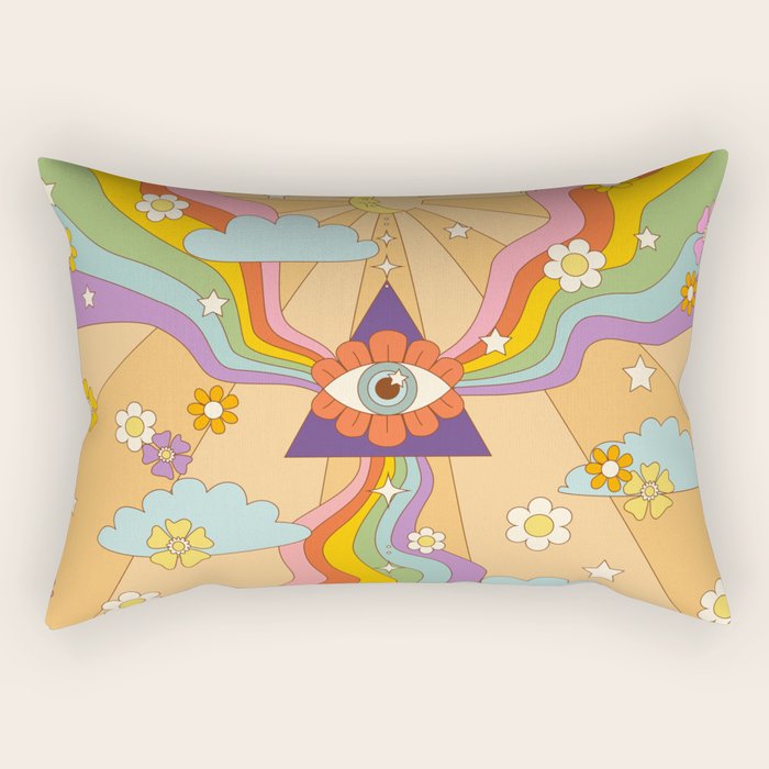 retro hippie boho rainbow print  Rectangular Pillow Gallery Image 1