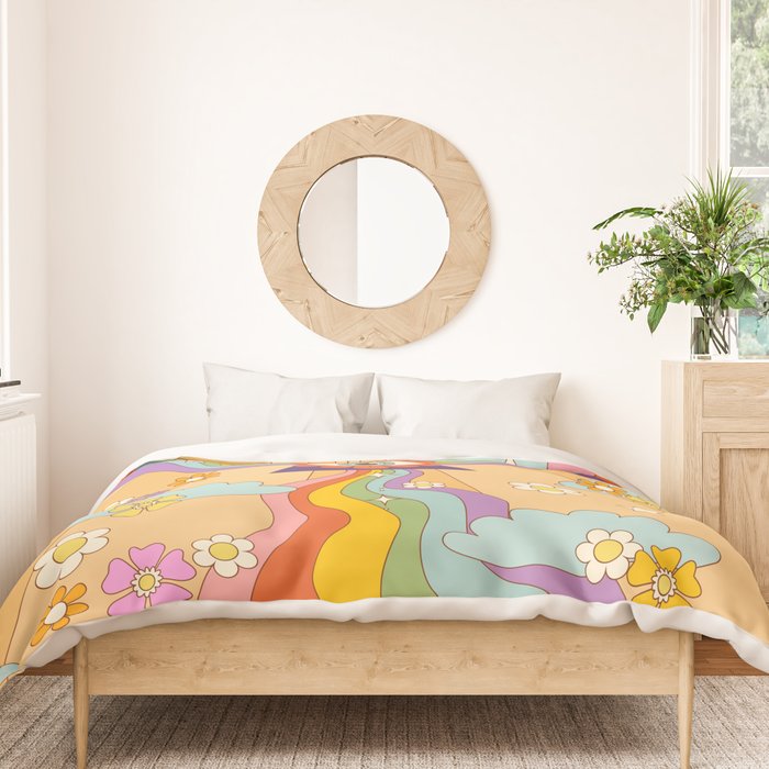retro hippie boho rainbow print  Duvet Cover Gallery Image 3