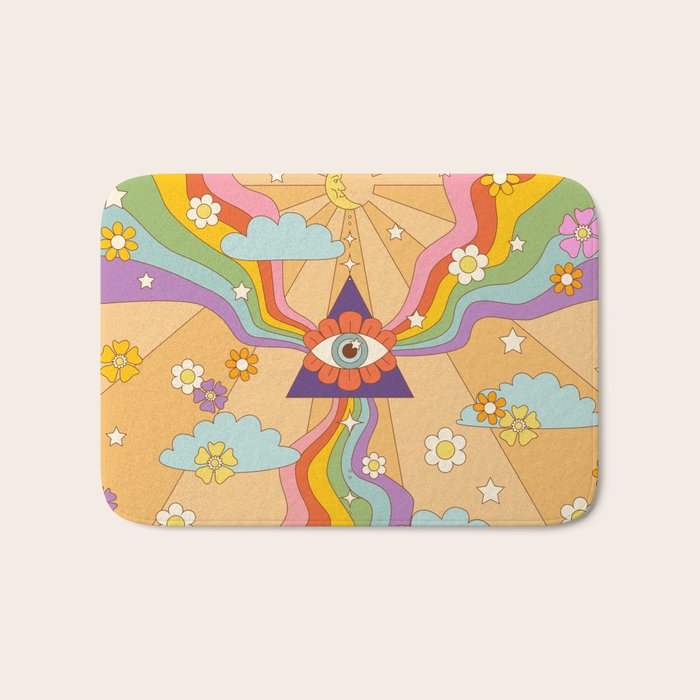 retro hippie boho rainbow print  Bath Mat Gallery Image 1