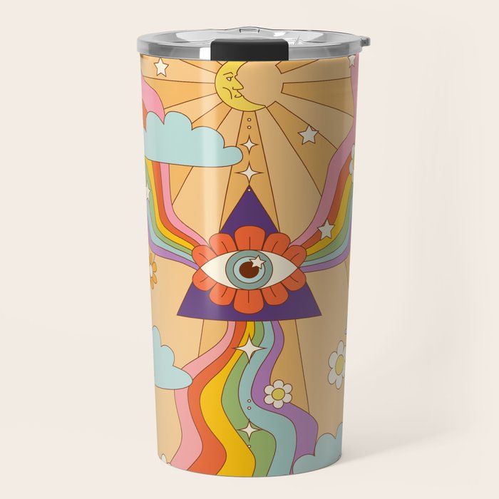 retro hippie boho rainbow print  Travel Mug Gallery Image 1