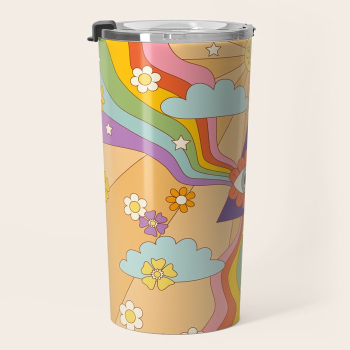 retro hippie boho rainbow print  Travel Mug Gallery Image 3