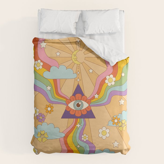 retro hippie boho rainbow print  Duvet Cover Gallery Image 6