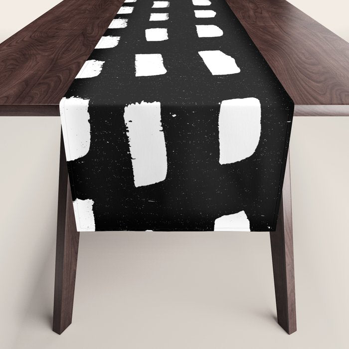 Artistic modern black white paint brushstrokes Table Runner Gallery Image 1