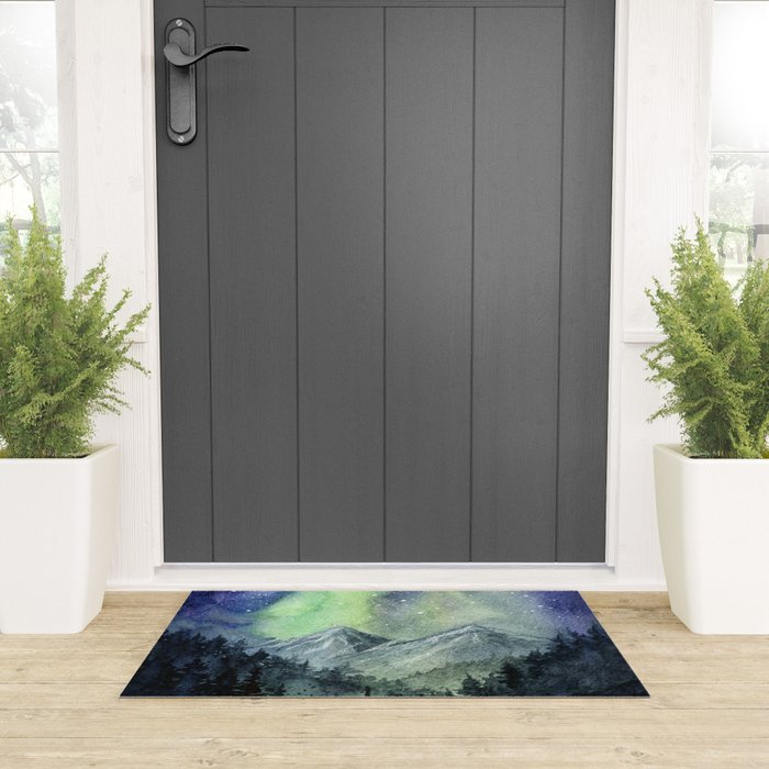 Northern Lights Magic Mountains Welcome Mat Gallery Image 3