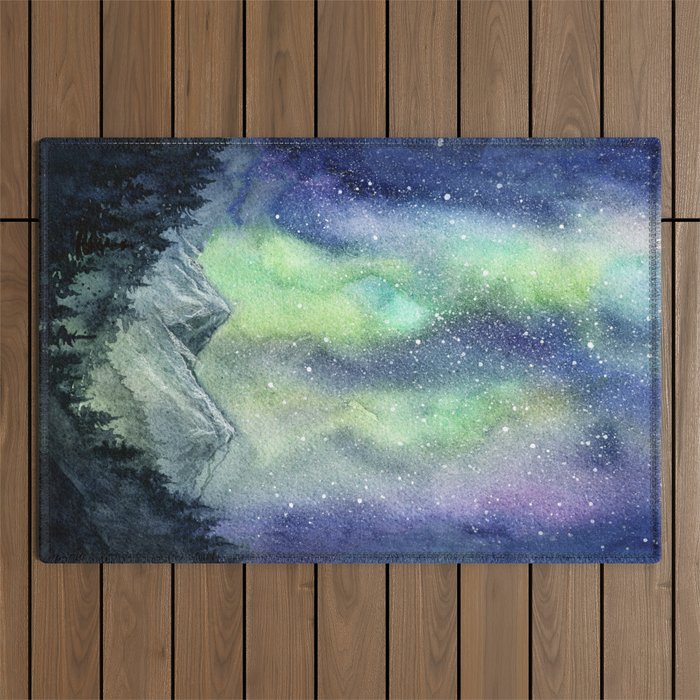 Northern Lights Magic Mountains Outdoor Rug Gallery Image 1