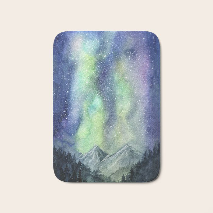 Northern Lights Magic Mountains Bath Mat Gallery Image 1