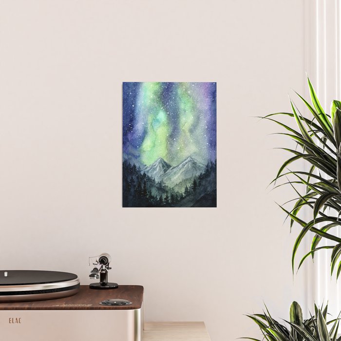 Northern Lights Magic Mountains Poster Gallery Image 2