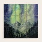 Northern Lights Magic Mountains Wood Wall Art Gallery Image 1
