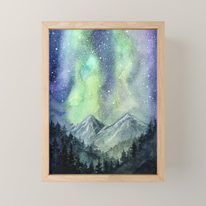 Northern Lights Magic Mountains Mini Art Print Gallery Image 1