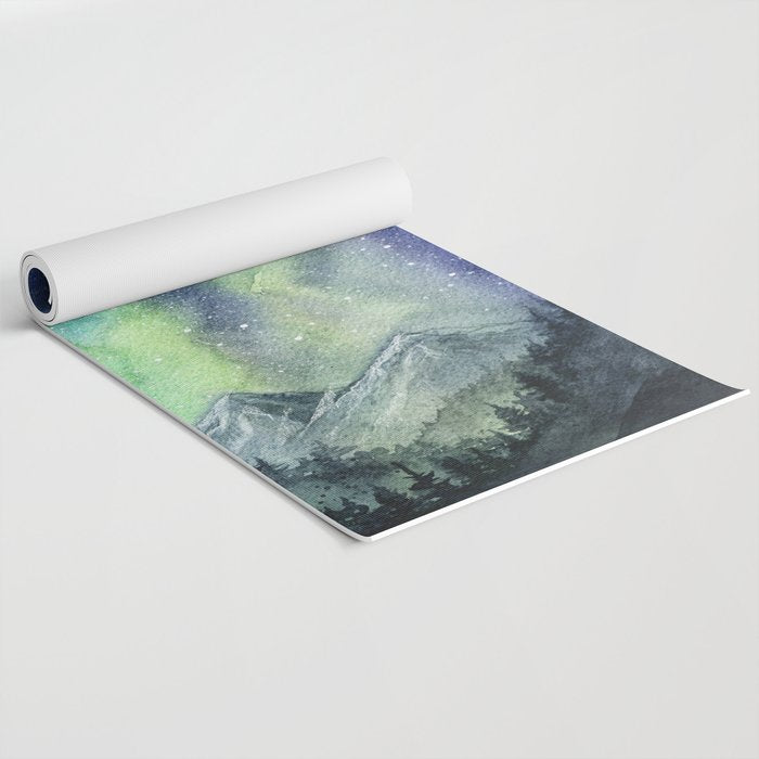 Northern Lights Magic Mountains Yoga Mat Gallery Image 2