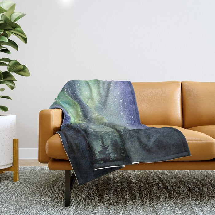 Northern Lights Magic Mountains Throw Blanket Gallery Image 1