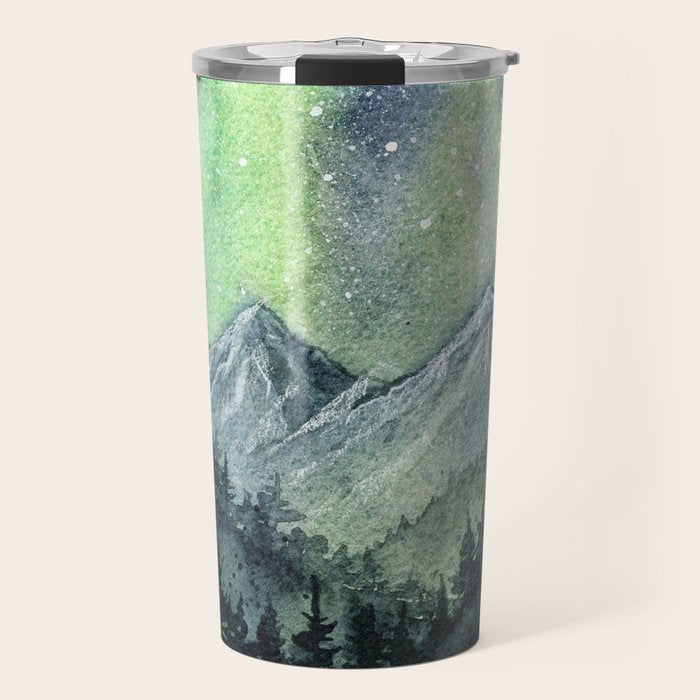 Northern Lights Magic Mountains Travel Mug Gallery Image 1