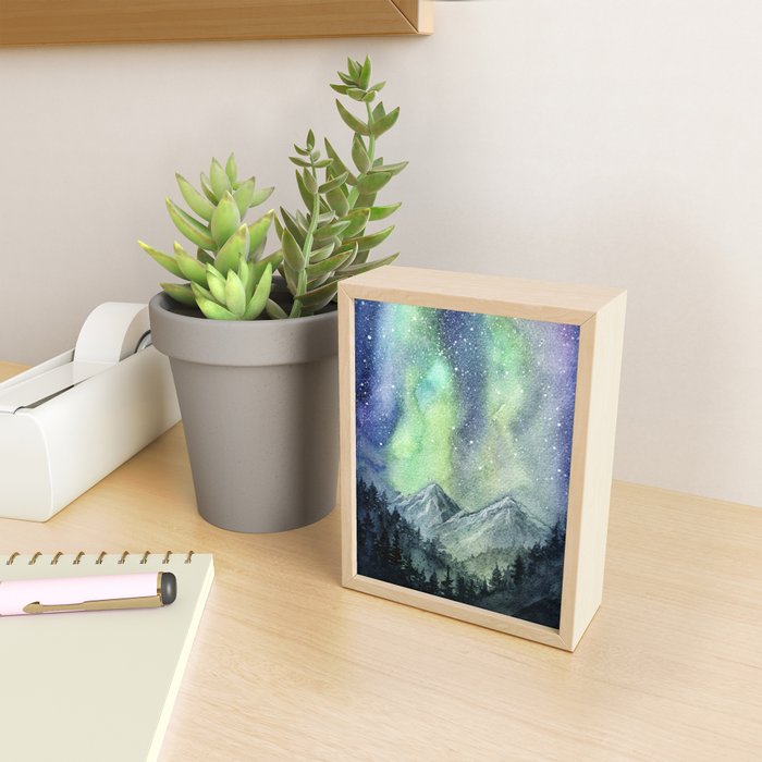 Northern Lights Magic Mountains Mini Art Print Gallery Image 2