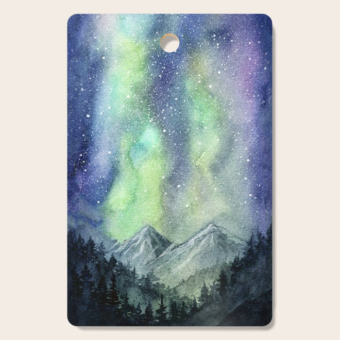 Northern Lights Magic Mountains Cutting Board Gallery Image 1