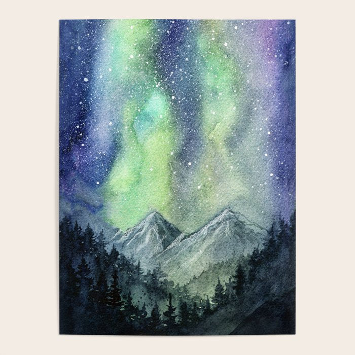 Northern Lights Magic Mountains Poster Gallery Image 4