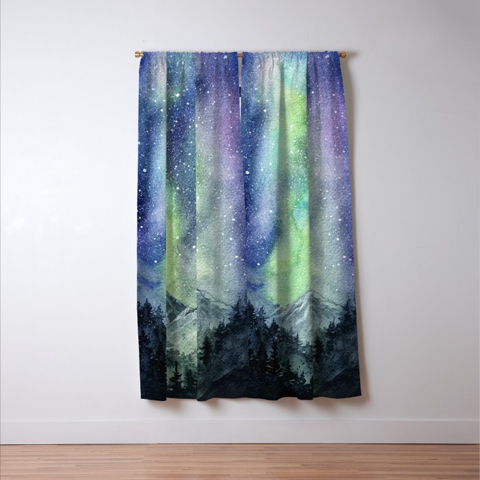 Northern Lights Magic Mountains Window Curtain Gallery Image 3