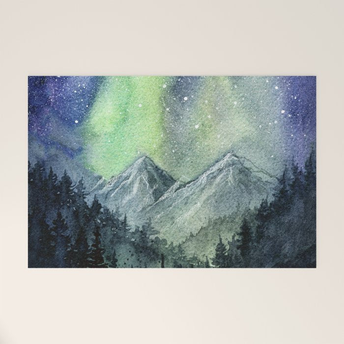 Northern Lights Magic Mountains Welcome Mat Gallery Image 1