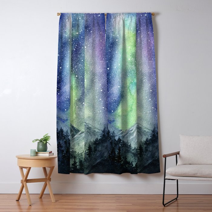 Northern Lights Magic Mountains Window Curtain Gallery Image 5