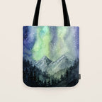 Northern Lights Magic Mountains Tote Bag Gallery Image 1