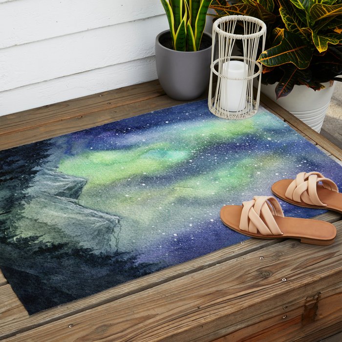 Northern Lights Magic Mountains Outdoor Rug Gallery Image 2