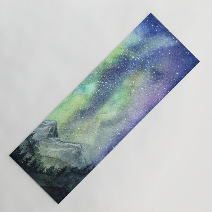 Northern Lights Magic Mountains Yoga Mat Gallery Image 1