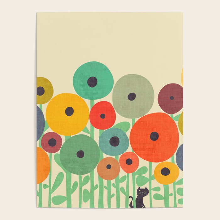 Cat in flower garden Poster Gallery Image 1