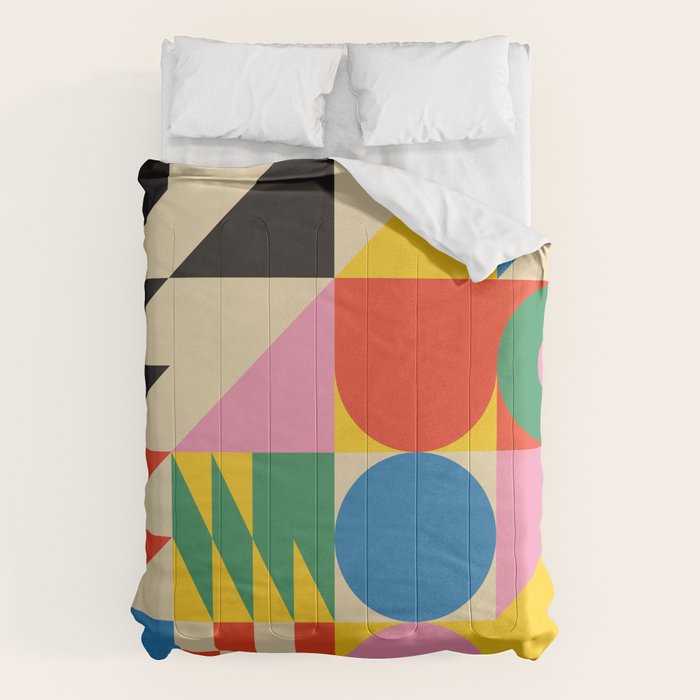 Colorful mid century retro geometric shapes  Comforter Gallery Image 6