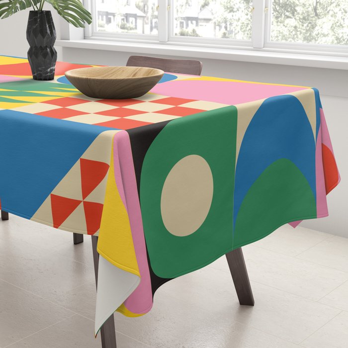 Colorful mid century retro geometric shapes  Tablecloth Gallery Image 3