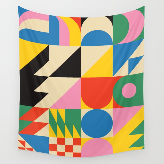 Colorful mid century retro geometric shapes  Wall Tapestry Gallery Image 4