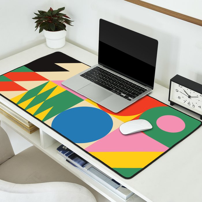 Colorful mid century retro geometric shapes  Desk Mat Gallery Image 2