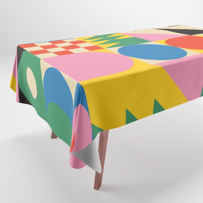 Colorful mid century retro geometric shapes  Tablecloth Gallery Image 1