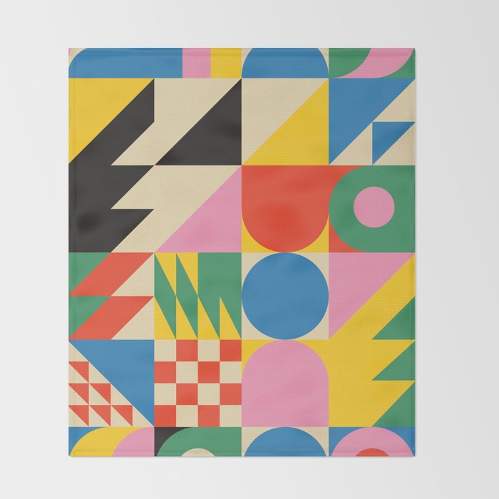 Colorful mid century retro geometric shapes  Throw Blanket Gallery Image 2