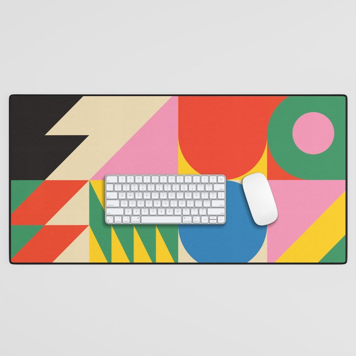Colorful mid century retro geometric shapes  Desk Mat Gallery Image 1