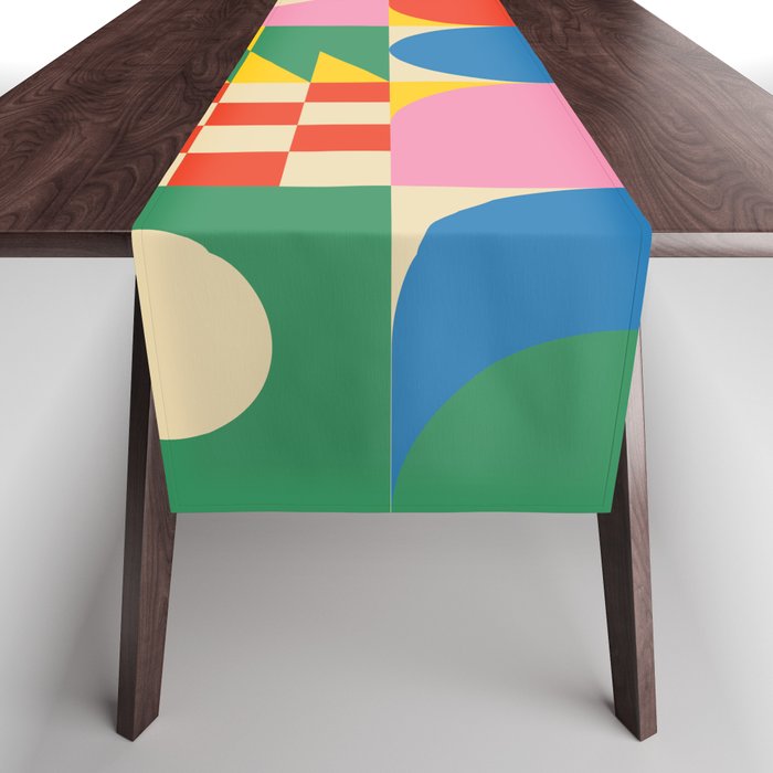 Colorful mid century retro geometric shapes  Table Runner Gallery Image 1