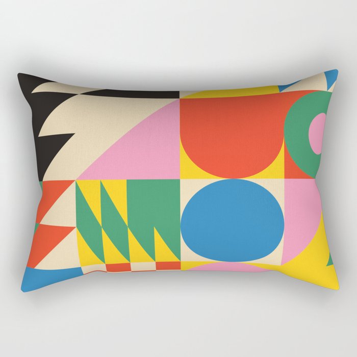 Colorful mid century retro geometric shapes  Rectangular Pillow Gallery Image 2