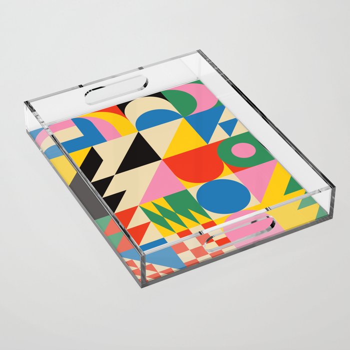 Colorful mid century retro geometric shapes  Acrylic Tray Gallery Image 1