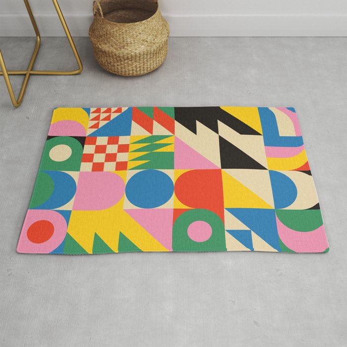 Colorful mid century retro geometric shapes  Rug Gallery Image 1