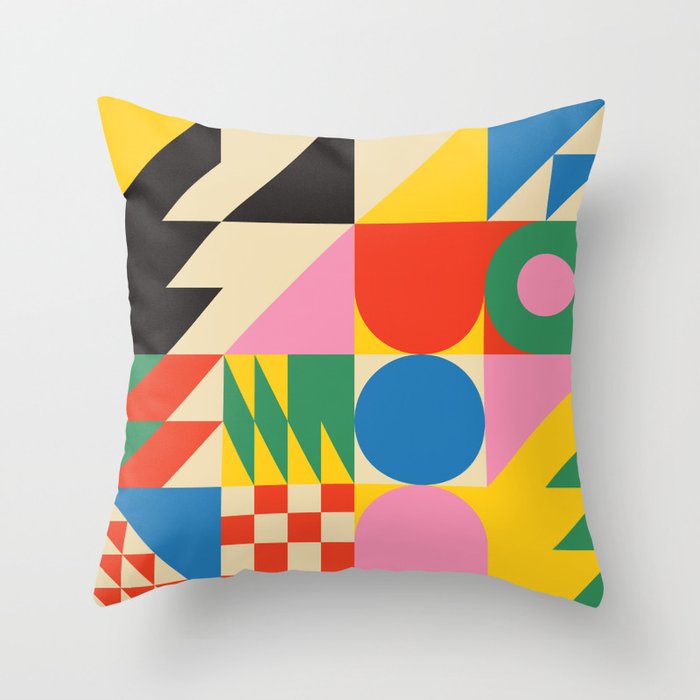 Colorful mid century retro geometric shapes  Throw Pillow Gallery Image 1