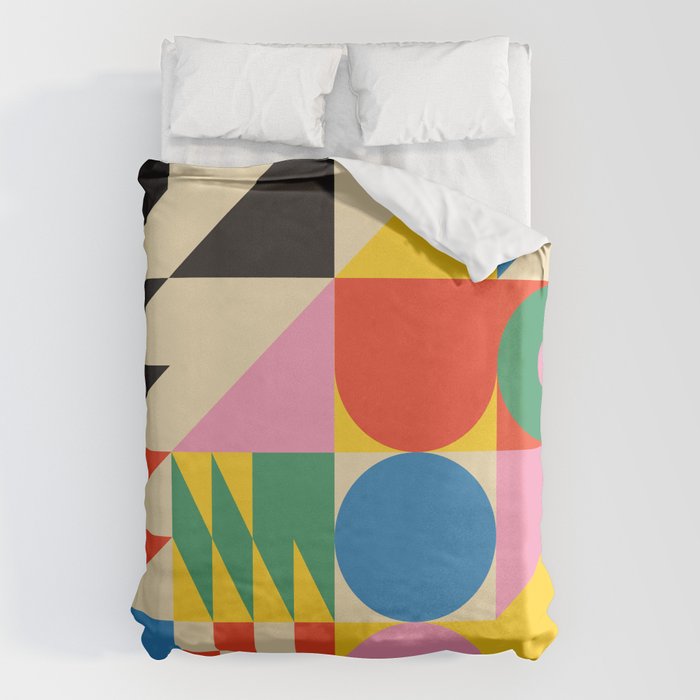 Colorful mid century retro geometric shapes  Duvet Cover Gallery Image 6