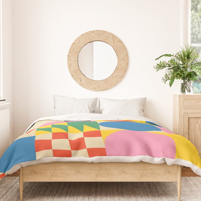 Colorful mid century retro geometric shapes  Duvet Cover Gallery Image 3