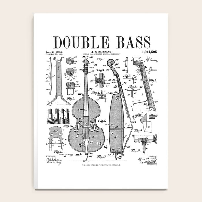Double Bass Player Bassist Musical Instrument Vintage Patent Notebook Gallery Image 4