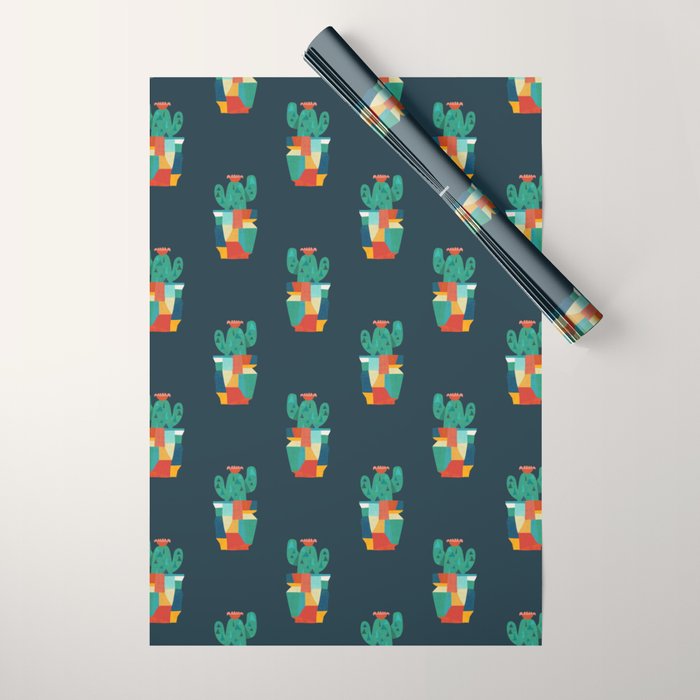 Blooming cactus in cracked pot Wrapping Paper Gallery Image 1